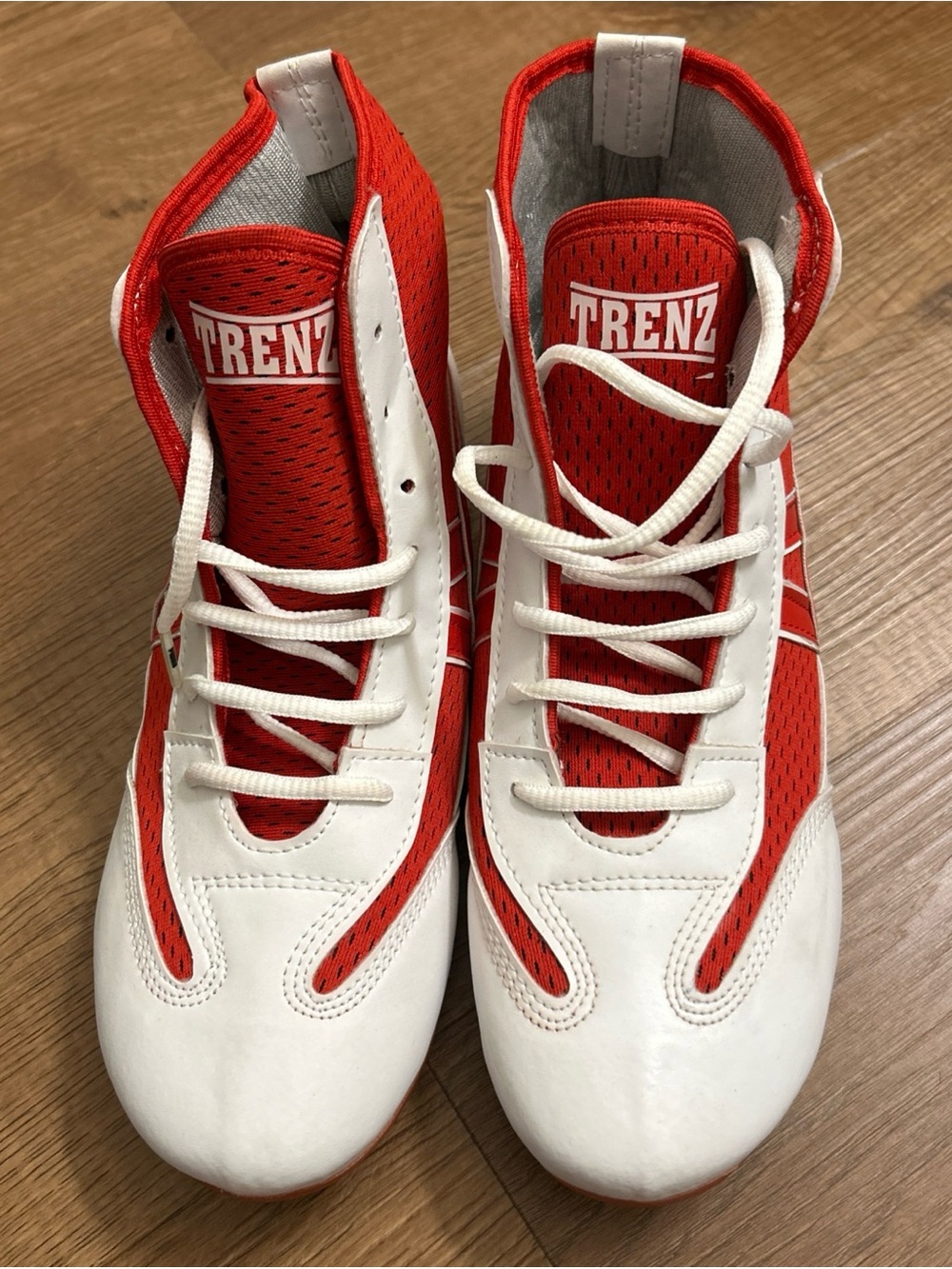 High-Top Men's /Unisex Red & White Athletic Handmade Wrestling /Boxing Shoes